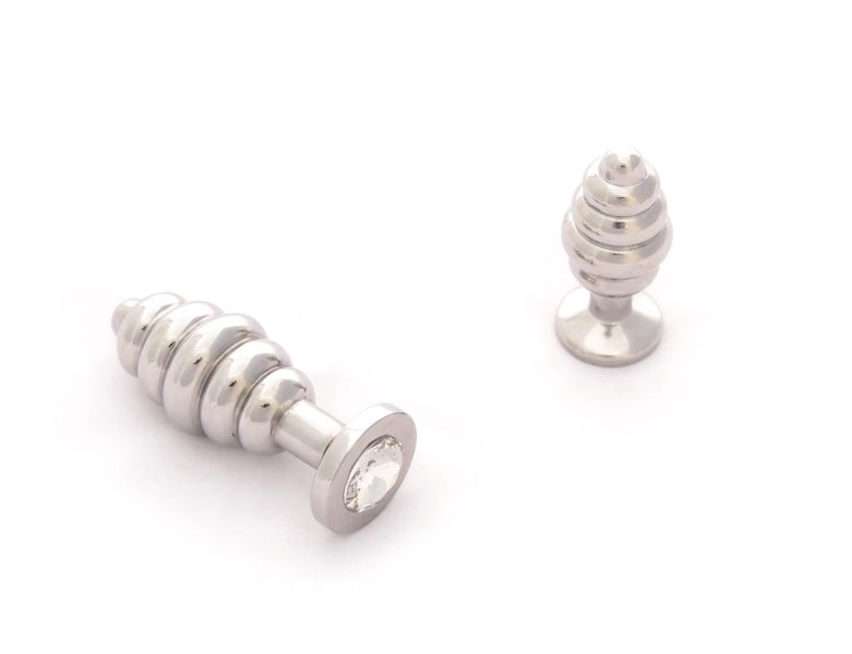 CHROME RIBBED SMALL PLUG WITH CLEAR GEM