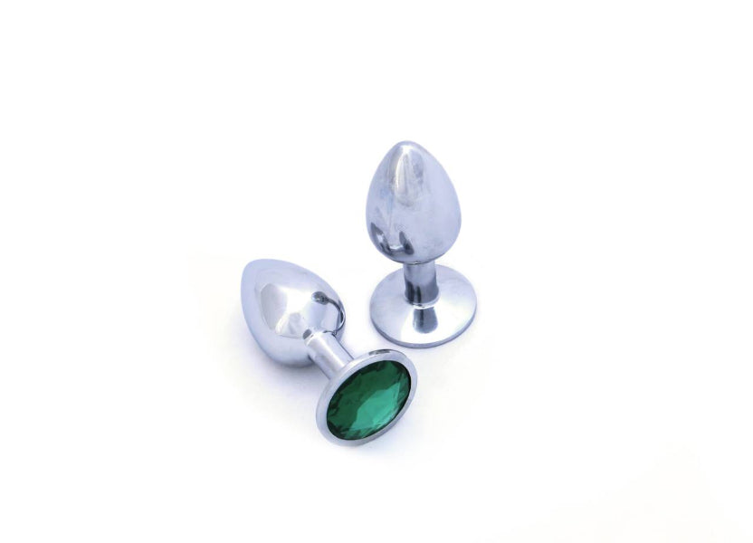 CHROME TAPERED SMALL PLUG WITH GREEN GEM