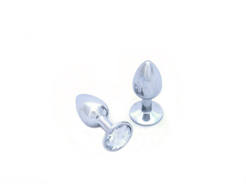 CHROME TAPERED MEDIUM BUTT PLUG WITH CLEAR GEM