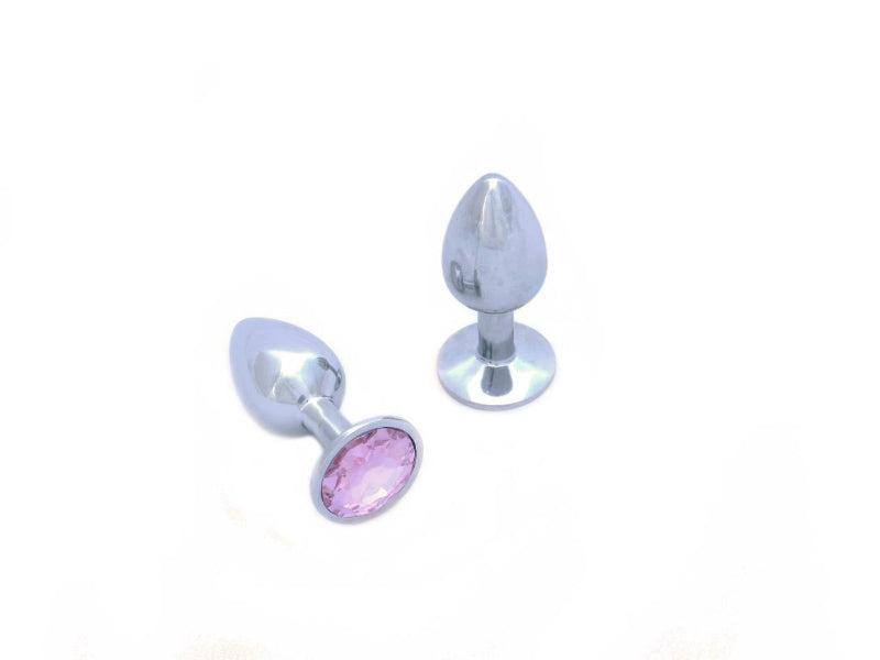 CHROME TAPERED MEDIUM PLUG WITH PINK GEM