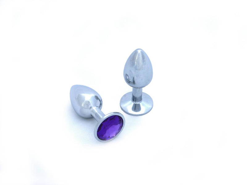 CHROME TAPERED MEDIUM PLUG WITH PURPLE GEM