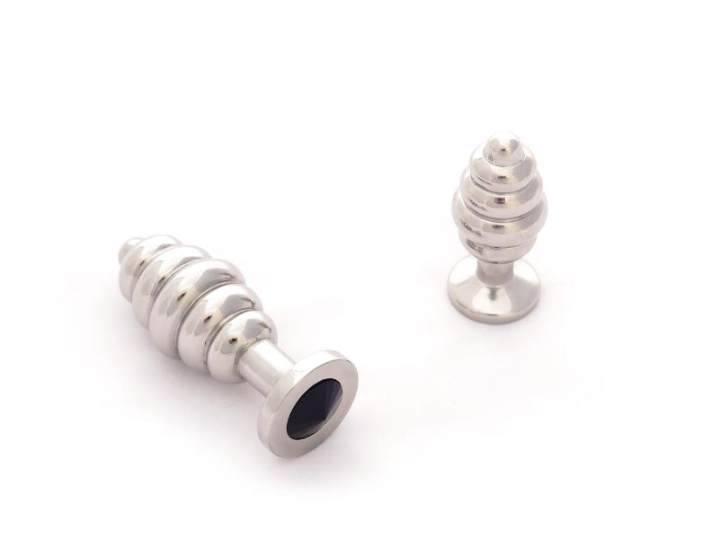 SMALL RIBBED BUTT PLUG WITH BLACK GEM
