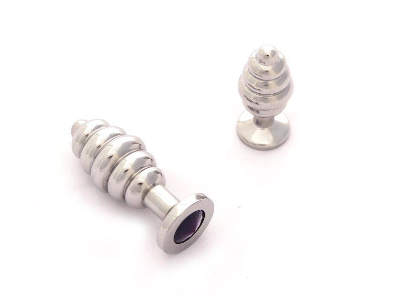 MEDIUM RIBBED BUTT PLUG WITH PURPLE GEM