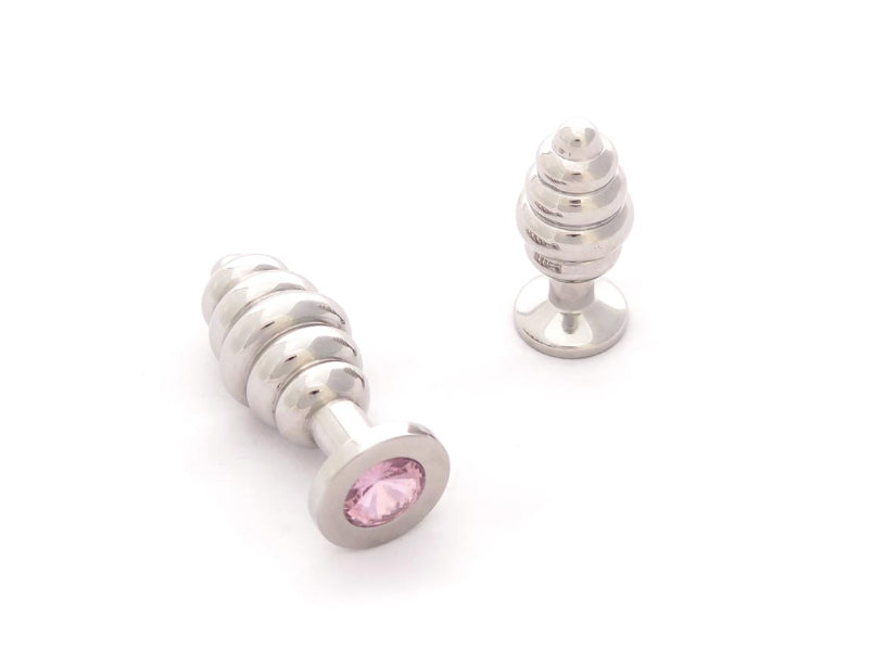 MEDIUM RIBBED BUTT PLUG WITH PINK GEM