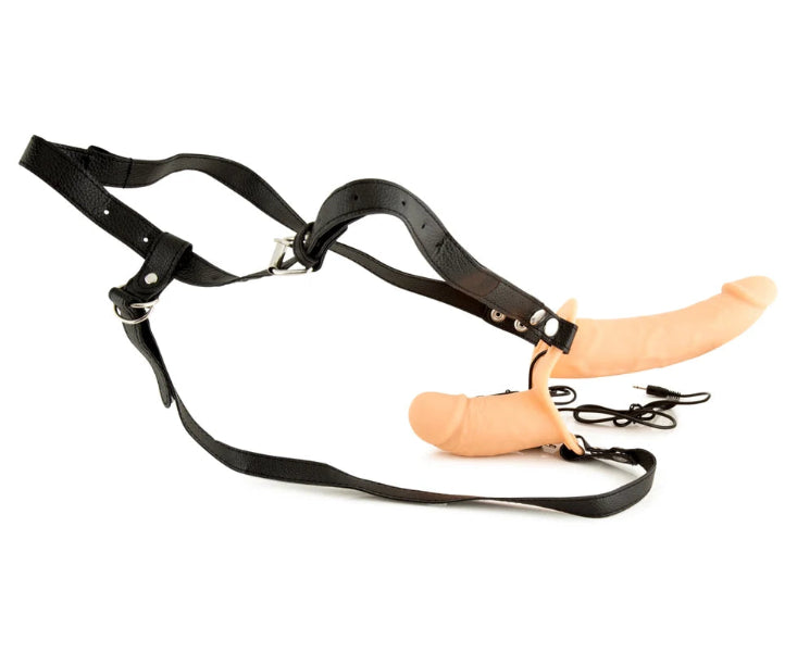 DOUBLE THRUSTER DUAL VIBRATING DILDO WITH HARNESS