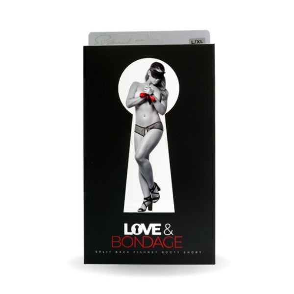 LOVE & BONDAGE 3PC OPEN CROTCH FISHNET BOOTY SHORT BK S/M