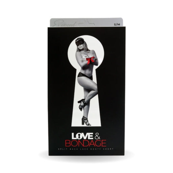 LOVE & BONDAGE 3PC OPEN CROTCH LACE BOOTY SHORT BLACK S/M