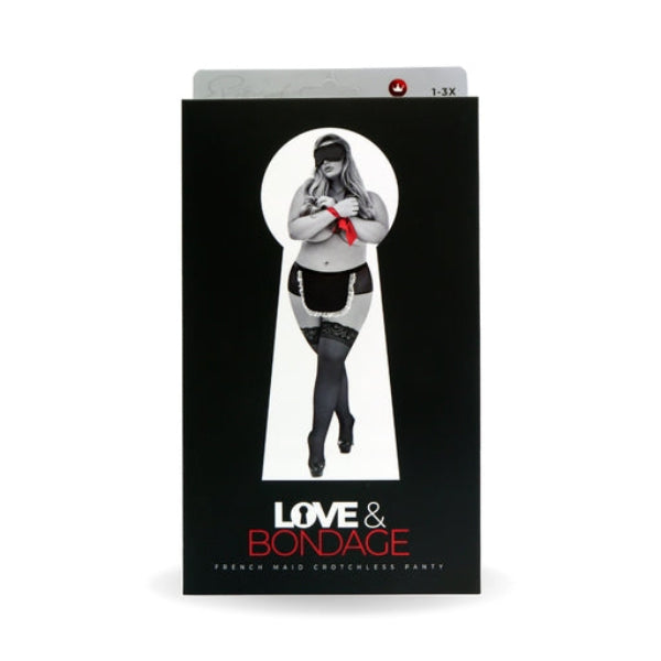 LOVE & BONDAGE 3PC FRENCH MAID SET WITH TIE AND EYE MASK 1X-3X