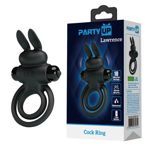 PARTY UP LAWRENCE VIBRATING RABBIT C-RING BLACK