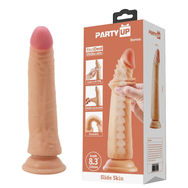 PARTY UP STEVEN 8.3 INCH DONG DUEL DENSITY FLESH WITH SUCTION