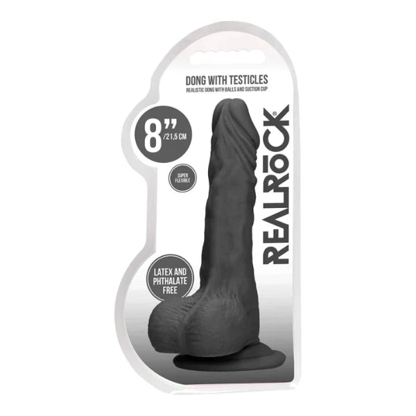 REAL ROCK 8 INCH DILDO WITH BALLS BLACK