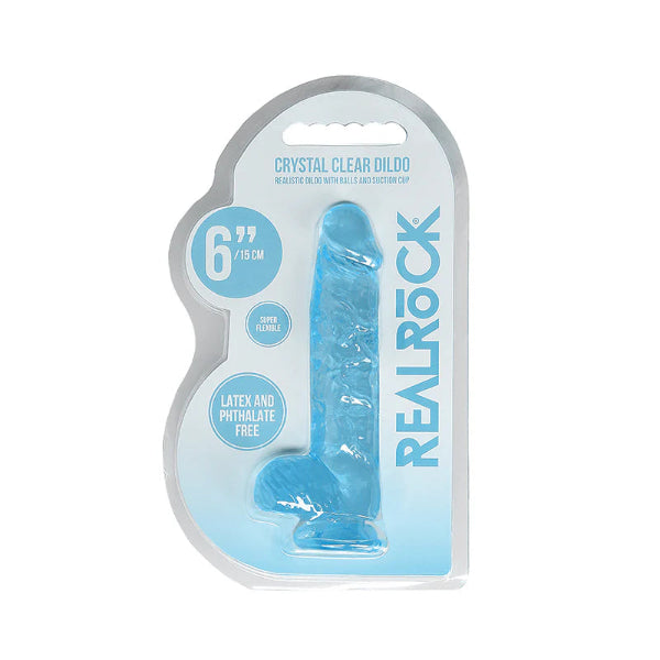 REAL ROCK CRYSTAL CLEAR DILDO 6 INCH WITH BALLS BLUE