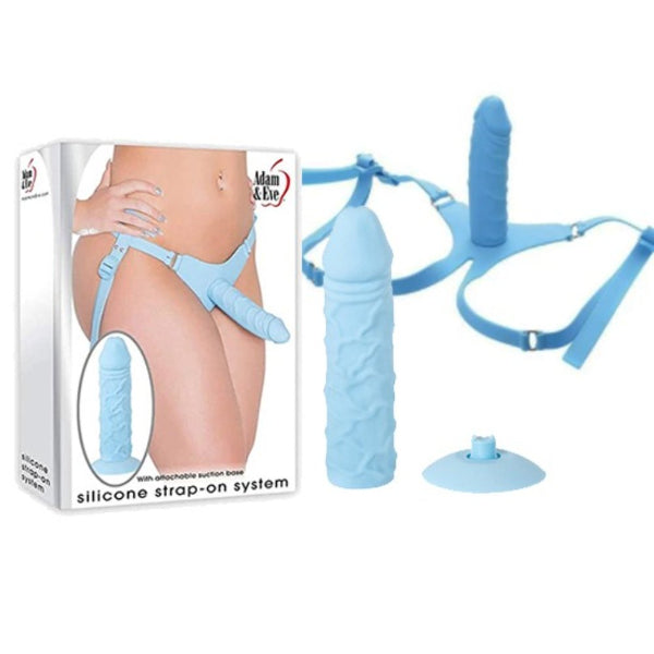 ADAM & EVE SILICONE STRAP-ON SYSTEM BABY BLUE