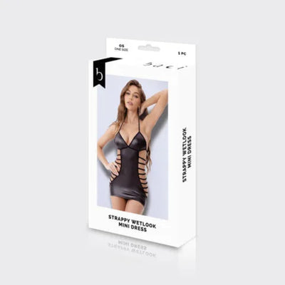 BACI STRAPPY WETLOOK MINI DRESS OS
