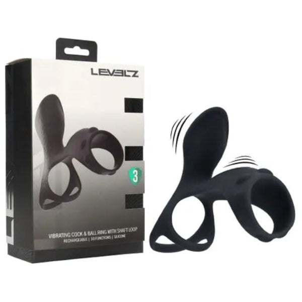 LEVELZ VIBRATING COCK & BALL RING WITH SHAFT LOOP BLACK