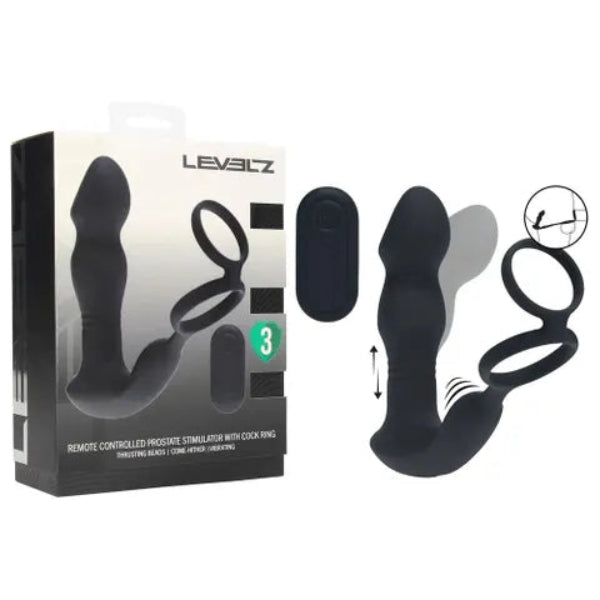 LEVELZ REMOTE CONTROL PROSTATE STIM & COCK RING BLACK