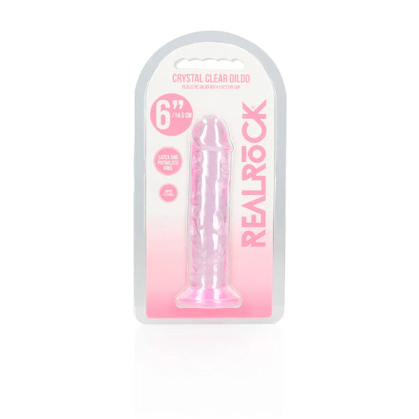 REAL ROCK CRYSTAL CLEAR SUCTION CUP 6 INCH PINK