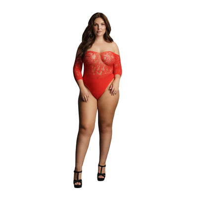 LE DESIR CROTCHLESS RHINESTONE TEDDY QUEEN SIZE - RED