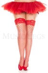 MUSIC LEGS SILICONE LACE TOP SPANDEX DIAMOND NET THIGH HI PLUS SIZE RED