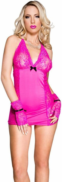 MUSIC LEGS PLUS SIZE LACE BRA TOP  WITH LACE PANELS MINI PINK