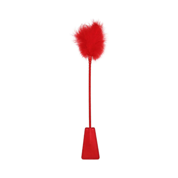 OUCH RIDING CROP WITH FEATHER RED