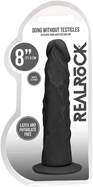 REAL ROCK 8 NCH REALISTIC DILDO WITHOUT BALLS BLACK