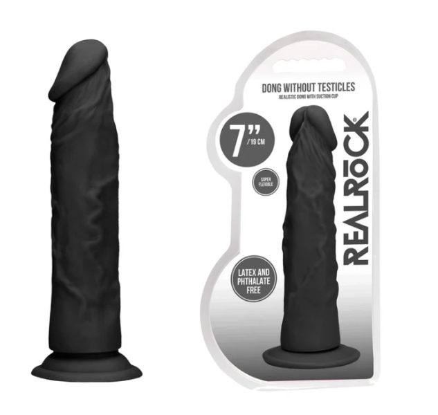 REAL ROCK 7 NCH REALISTIC DILDO WITHOUT BALLS BLACK