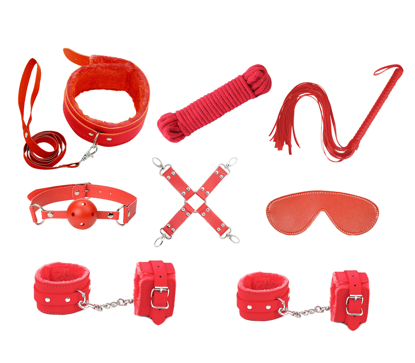 LOVE IN LEATHER 9 PIECE BONDAGE KIT RED
